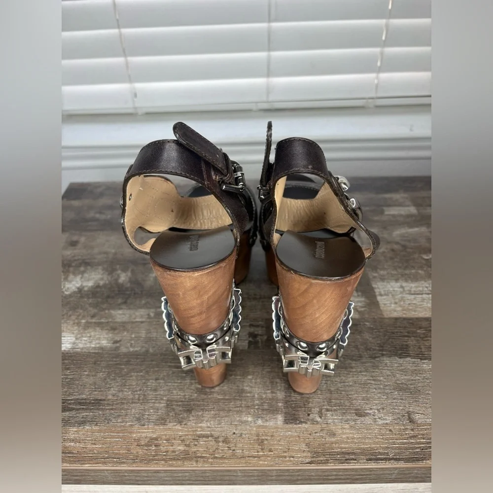 Roberto Cavalli Black and Brown Wedge Sandals